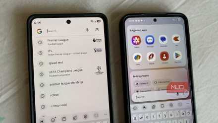Google search and Samsung Finder on two phones