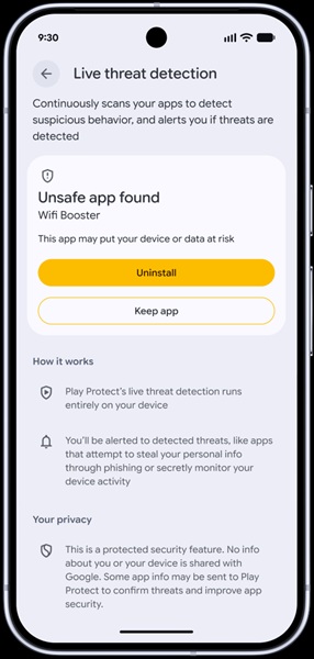 Android's Live Threat Detection gets a boost notifying a user about an app that may put their data at risk.