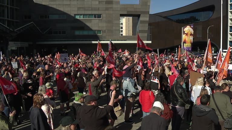 Hundreds gathered in Central Wellington for a Public Service Association rally.