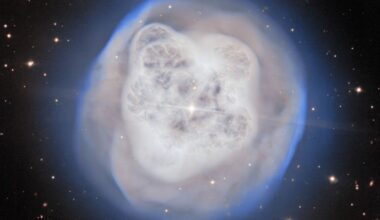 A glowing ball of white gas in the darkness of space