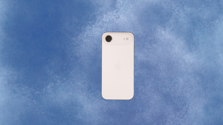 iPhone Air on a sky blue background