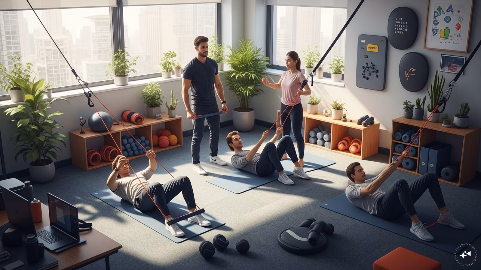 Tip 7: Create a fitness corner in the office with resistance bands, mats, or small equipment for quick workouts.