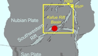 Location map of the extensional zone within the Central African Plateau of Zambia. The Kafue Rift is connected to the Luano and Luangwa rifts to the NE, and the Western branch of the EARS at the Rukwa rift (RRB) and Rungwe Volcanic Province (RVP). Image credit: Karolytė et al., doi: 10.3389/feart.2026.1799564.