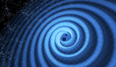 Gravitational waves observed by Laser Interferometer Gravitational-Wave Observatory (LIGO) twin detectors were produced during the final fraction of a second of the merger of two black holes to produce a single, more massive spinning black hole. Image credit: T. Pyle / LIGO.