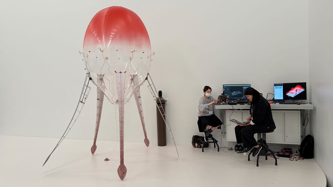 An “aerobe” from “In Love with the World“ at rest. The machines take autonomous flight during the day at the New Museum.