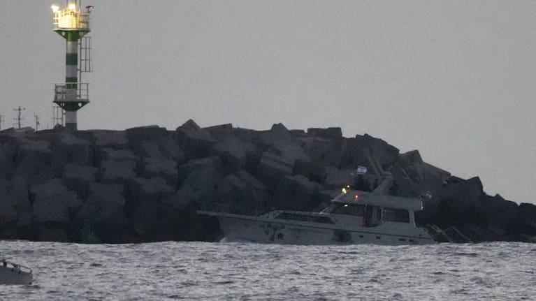 Israeli naval forces sail a confiscated Gaza-bound flotilla boat into Israel's Ashdod port after intercepting the vessel on the Mediterranean Sea.