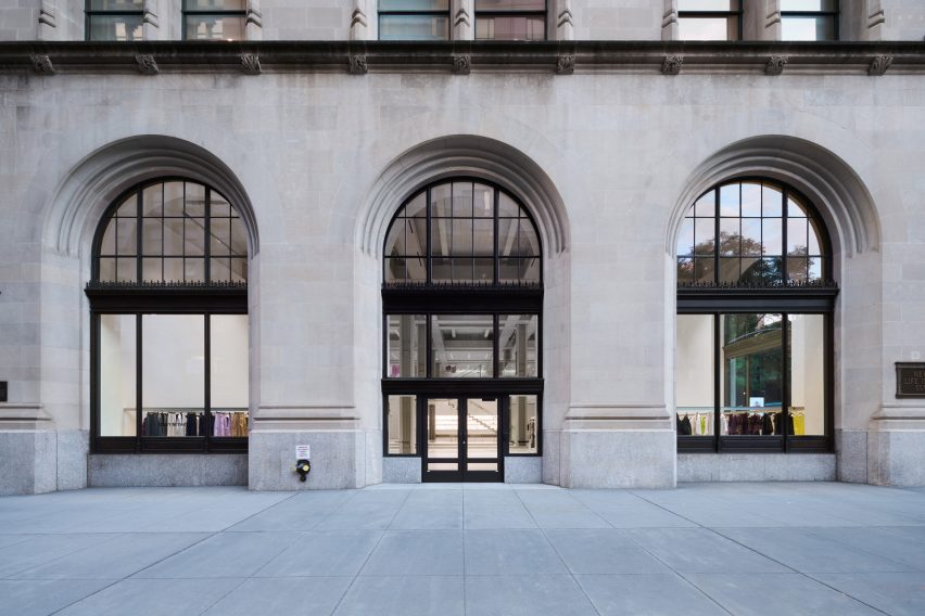 Exterior of the new Issey Miyake flagship inside the Cass Gilbert-designed New York Life building 