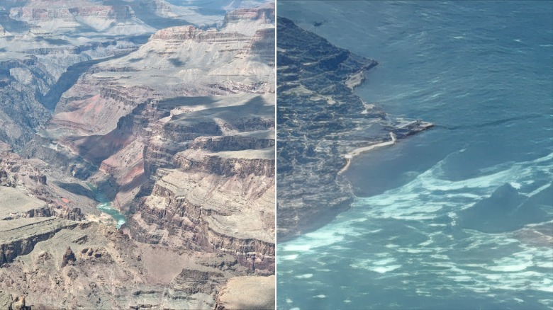 Zoomed out and zoomed in photos or a river