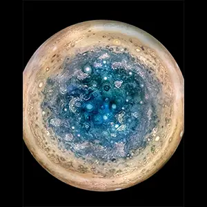 Jupiter’s south pole as seen by NASA’s Juno spacecraft at a close pass. Photo courtesy of NASA