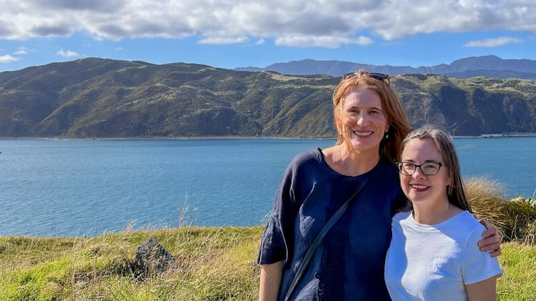 Longtime pen pals Molly Nunns, left, and AP reporter Holly Ramer during a walk in Wellington, New Zealand, Saturday, March 7, 2026. (Source: Martin Murray via AP)