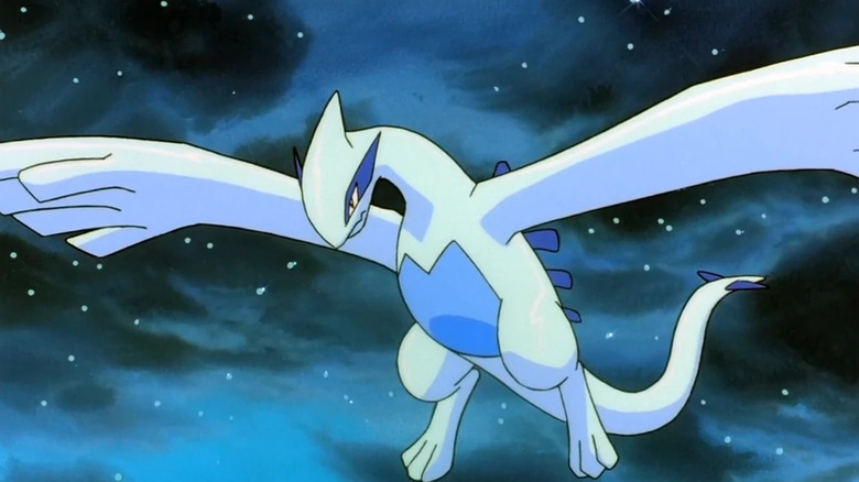 Lugia flying in a cloudy night sky in Pokemon the Movie 2000