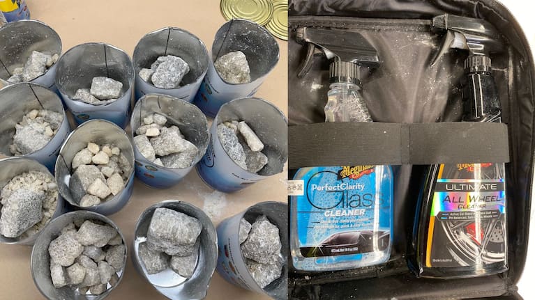 MDMA was found in fish food cans and in liquid form in car cleaning products.