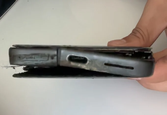 Pixel 9 shows fire damage.