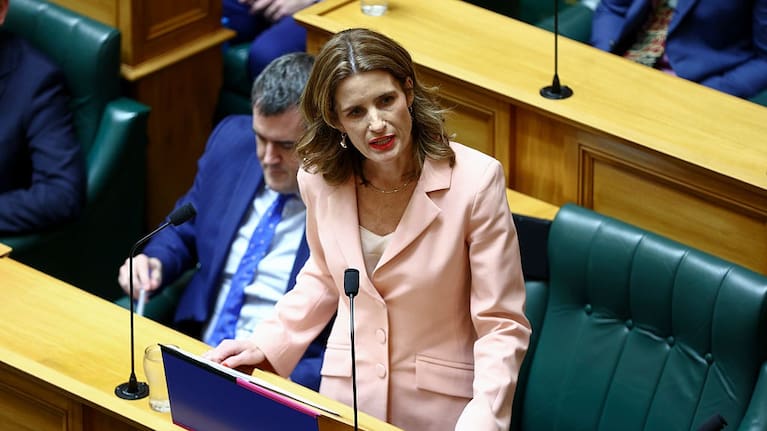 Minister of Finance Nicola Willis delivers the budget during Budget Day 2026 at Parliament.