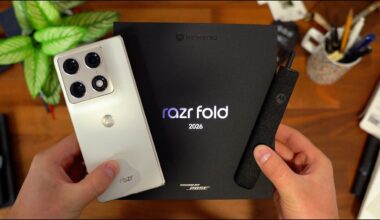 Motorola Razr Fold 2026 shown half-open, highlighting the flat fold hinge and brushed metal frame.