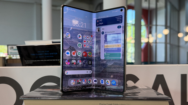 Motorola Razr Fold on a pile of books
