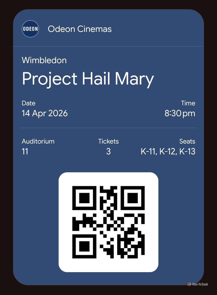 Screenshot of movie ticket in Google Wallet
