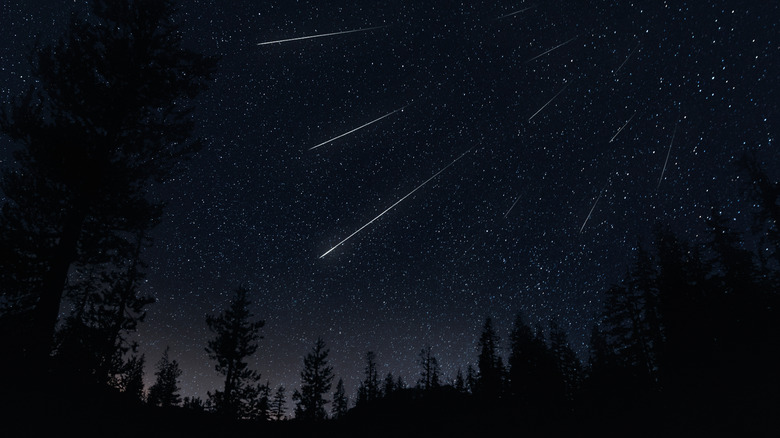 Several meteors streaking across the night sky