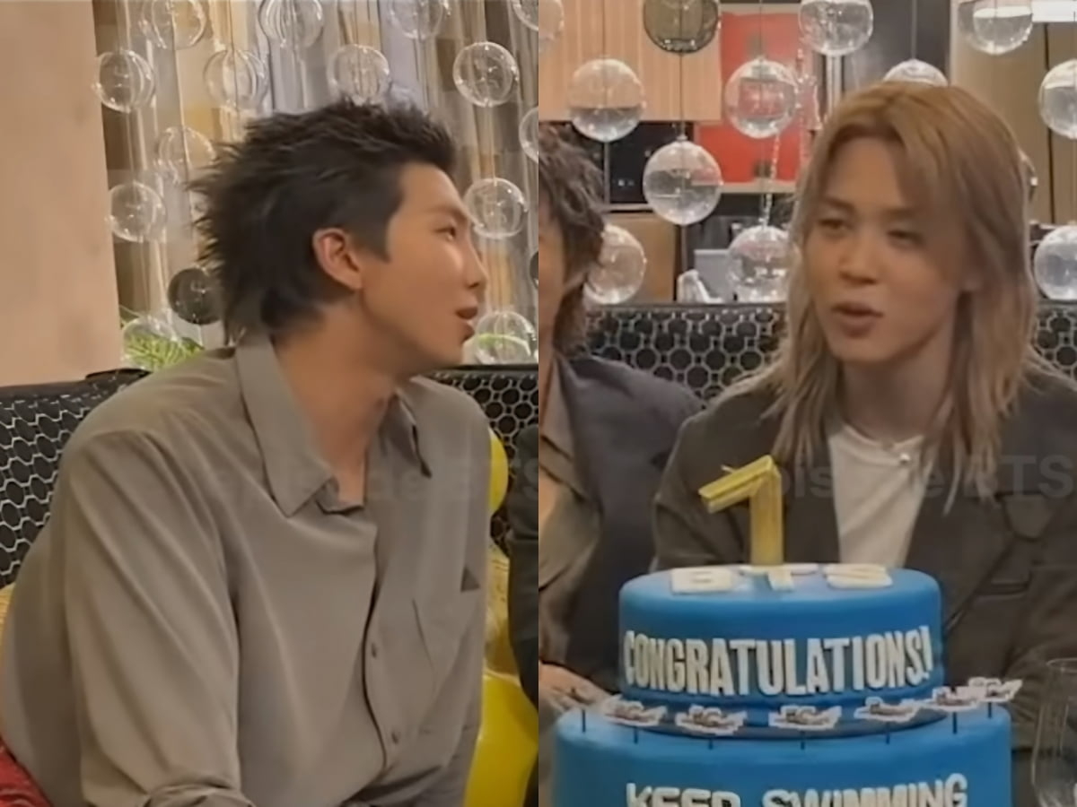 RM (left) and Jimin discuss the inflated lodging prices in Busan during a Weverse live broadcast on Tuesday. (Screenshotted from Weverse)