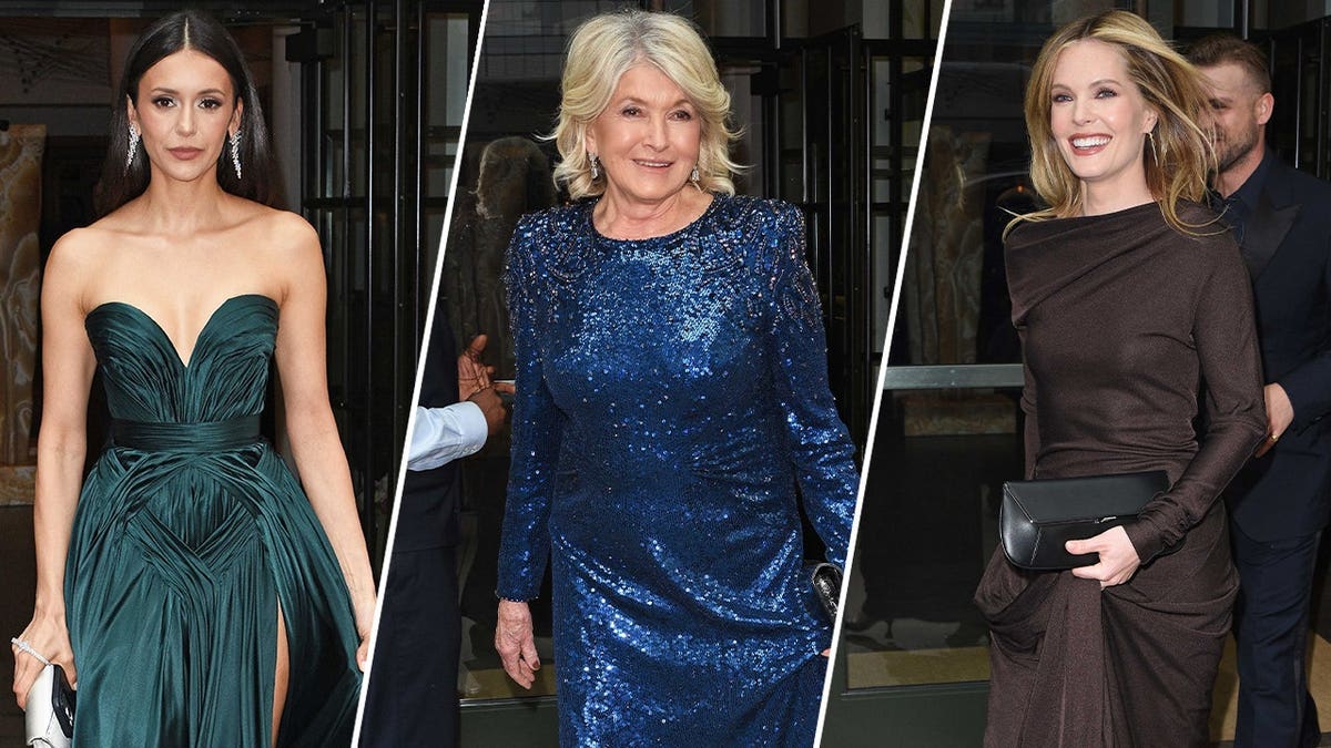 A split image of Nina Dobrev, Martha Stewart and Meghann Fahy at the King's Trust Global Gala in New York in April 2026.