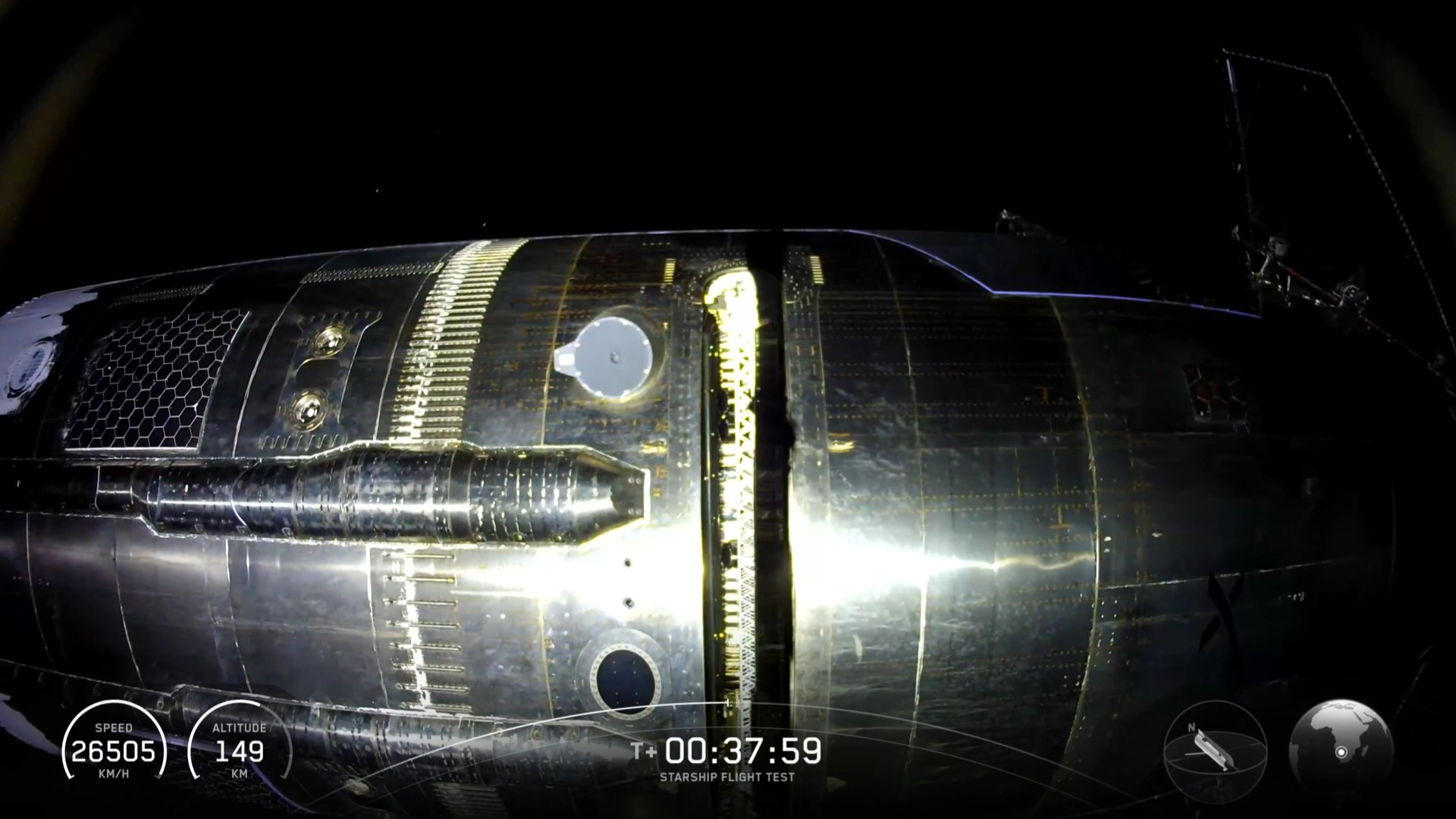 This stunning photo of Space's Starship V3 Ship 39 was captured by one of two prototype Starlink satellite "Dodger Dogs" deployed during Flight 12.