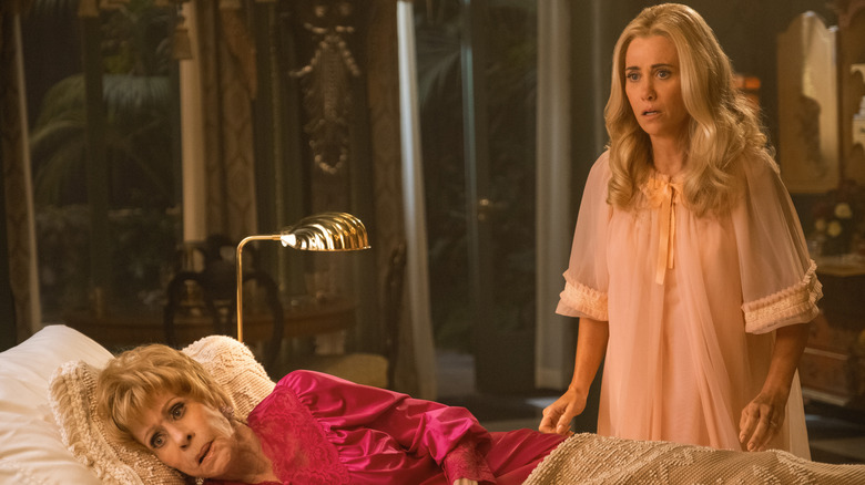 Carol Burnett as Norma Dellacorte and Kristen Wiig as Maxine Dellacorte next to each other in Palm Royale