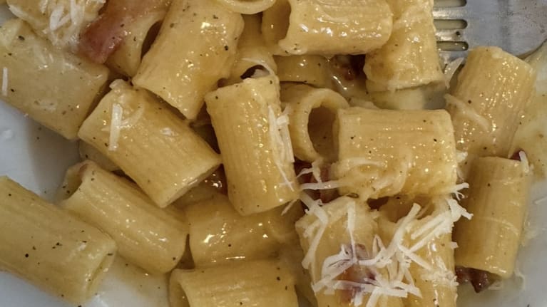 Pasta alla Carbonara, see recipe below.