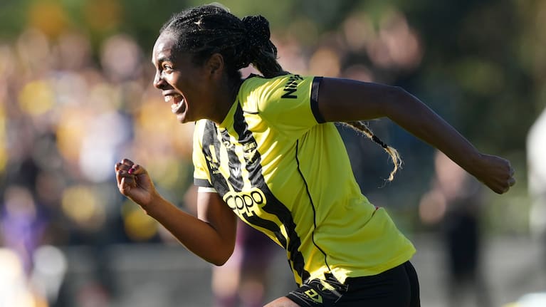 Phoenix player Makala Woods celebrates a goal during the A-League Women’s Semi Final leg 2 - Wellington Phoenix v Brisbane Roar at Porirua Park, on the 10 May 2026.
