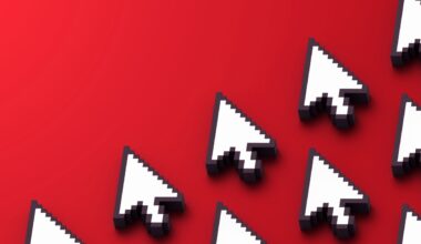a bunch of pixelated mouse cursors on a red background