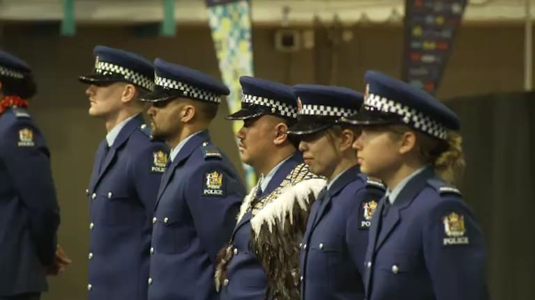 New Police recruits at the graduation ceremony for Recruit Wing 390 in Auckland in 2025.
