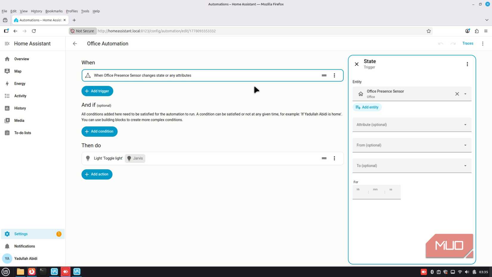 Presence sensor automation in Home Assistant.