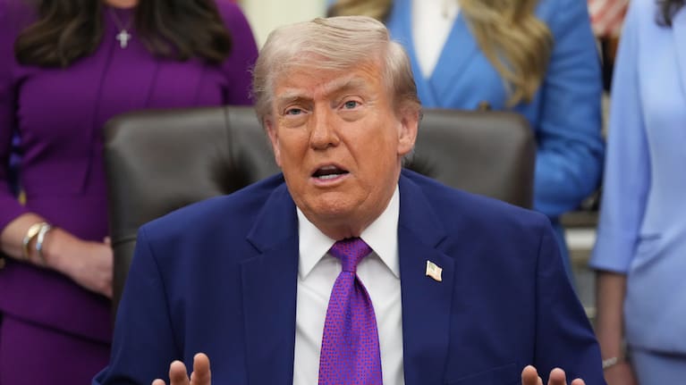 President Donald Trump speaks to reporters at an event about maternal healthcare, Monday, May 11, 2026, in the Oval Office of the White House, in Washington.