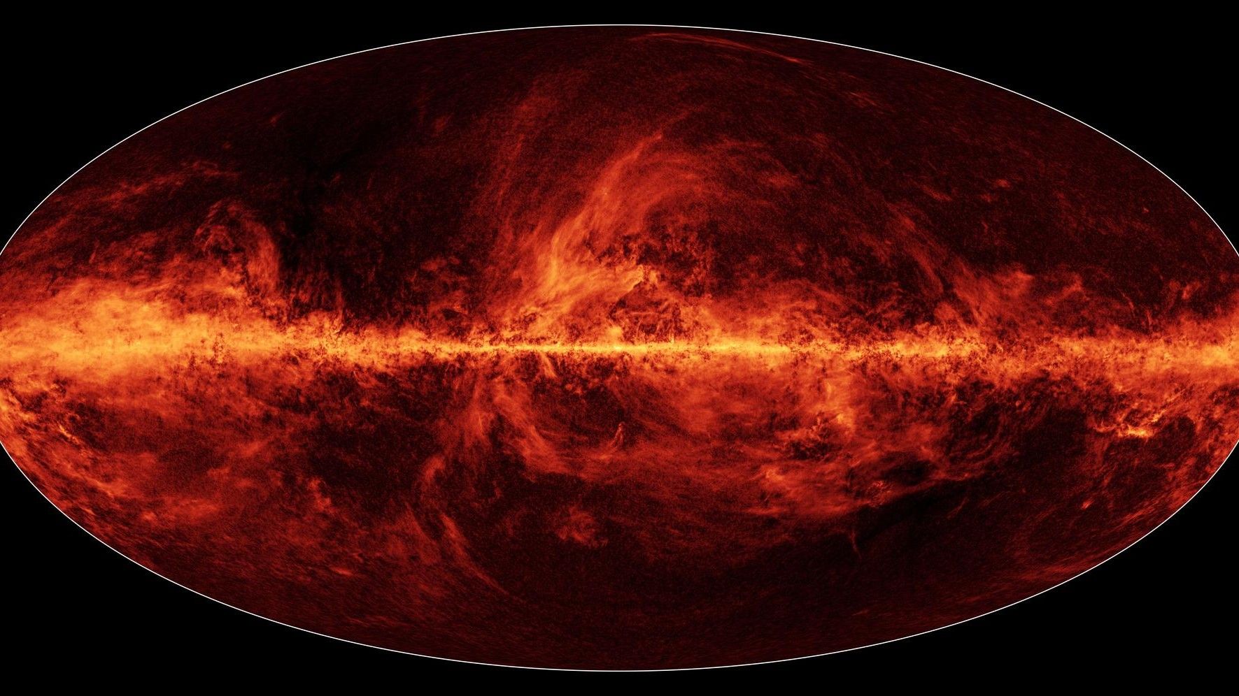 A fiery orange map of the Milky Way showing the distribution of dust