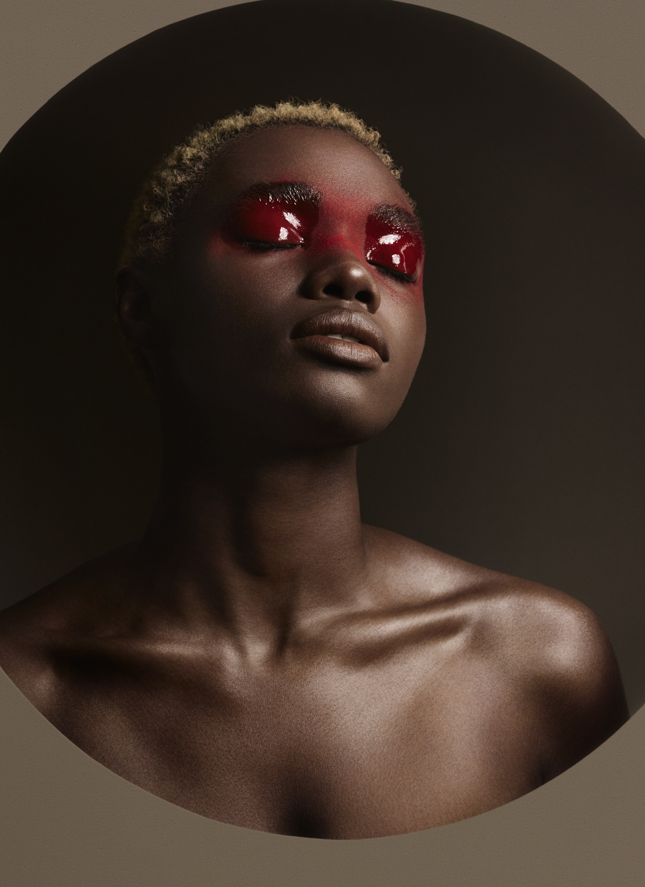 Red eyeshadow on model
