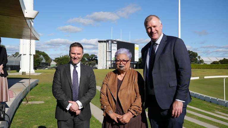 Regional leaders who signed the deal: Western Bay of Plenty Mayor James Denyer (left), Bay of Plenty Regional Council chairwoman Matemoana McDonald and Tauranga Mayor Mahé Drysdale. (Source: Bijou Johnson)