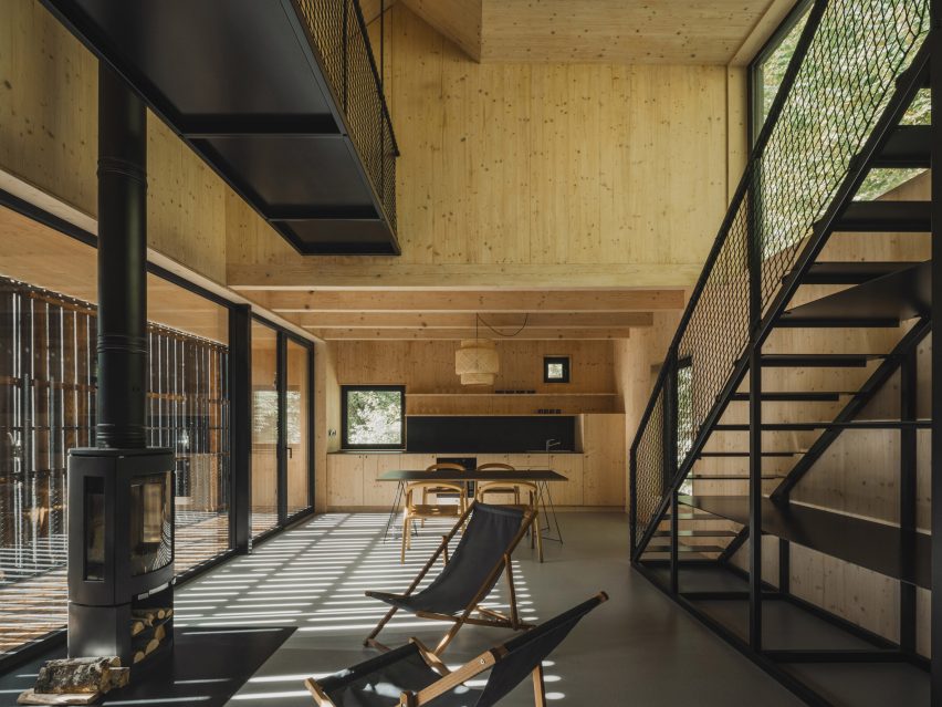 Open-plan living area in Czech cabin