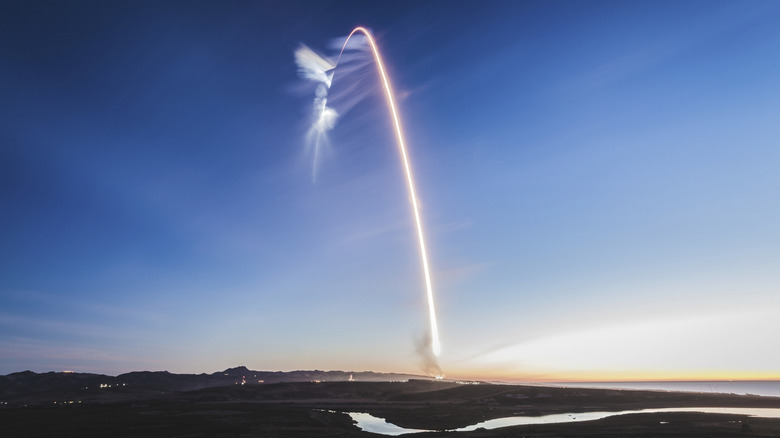 A rocket launching curved