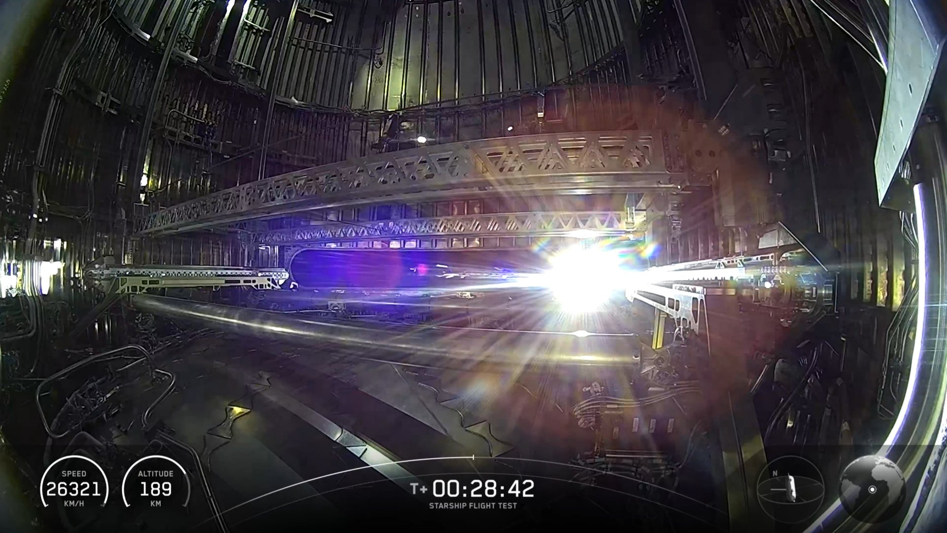 The view from inside Starship V3's payload bay as the final dummy Starlink satellite is released, then turned on its flashlights to record video of Starship in space.