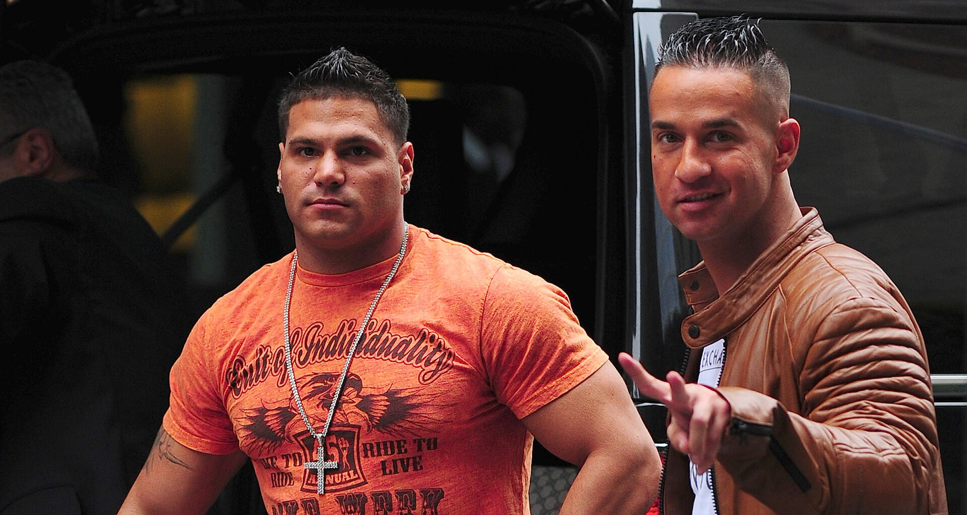 Ronnie Ortiz-Magro and Mike Sorrentino are seen in Soho on October 24, 2012 in New York City.