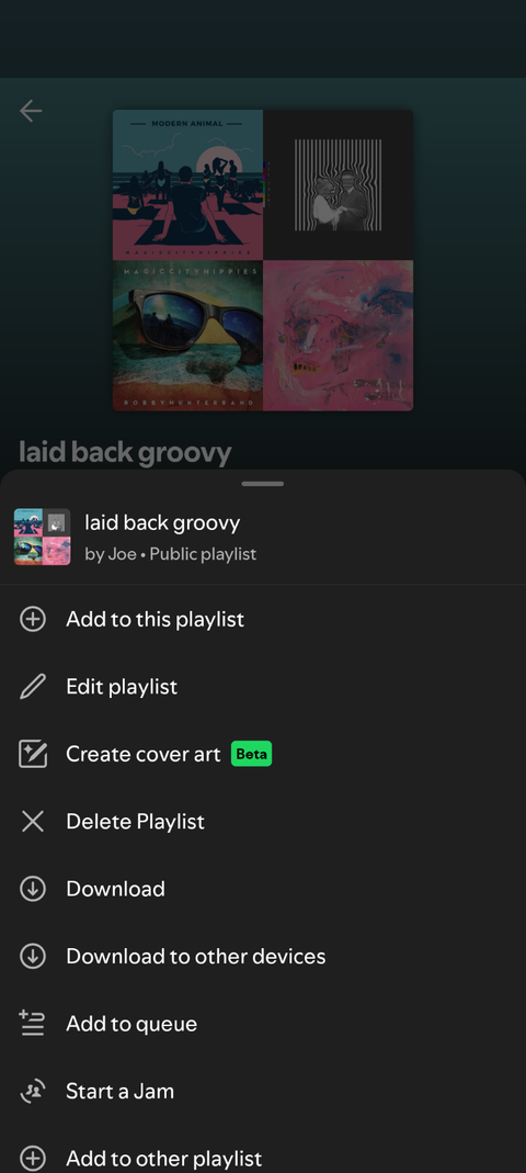 Spotify on showing the "Add to playlist" function.