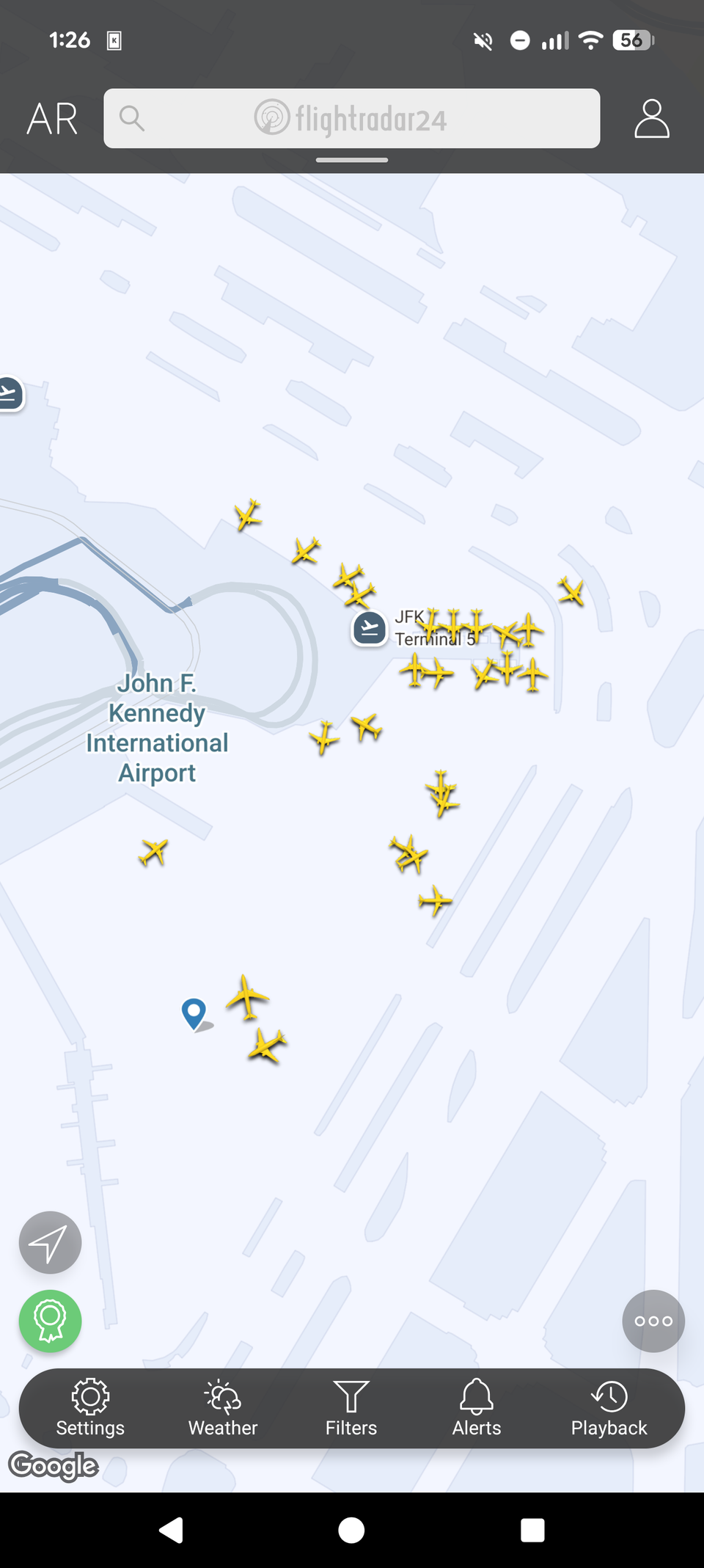 An app showing planes at an airprot.