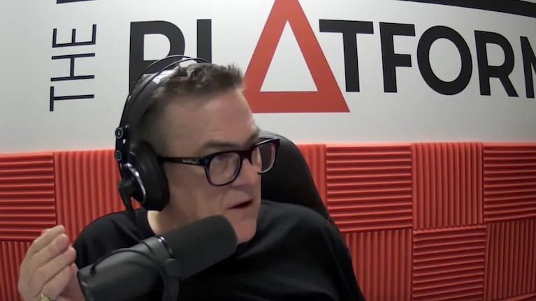 Sean Plunket broadcasting from the Wellington studio of The Platform.
