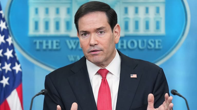 Secretary of State Marco Rubio speaks during a press briefing in the James Brady Press Briefing Room at the White House in Washington, Tuesday, May 5, 2026.