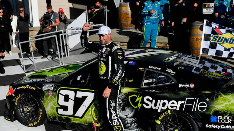 Shane Van Gisbergen celebrates after winning a NASCAR Cup Series auto race, Sunday, May 10, 2026, in Watkins Glen