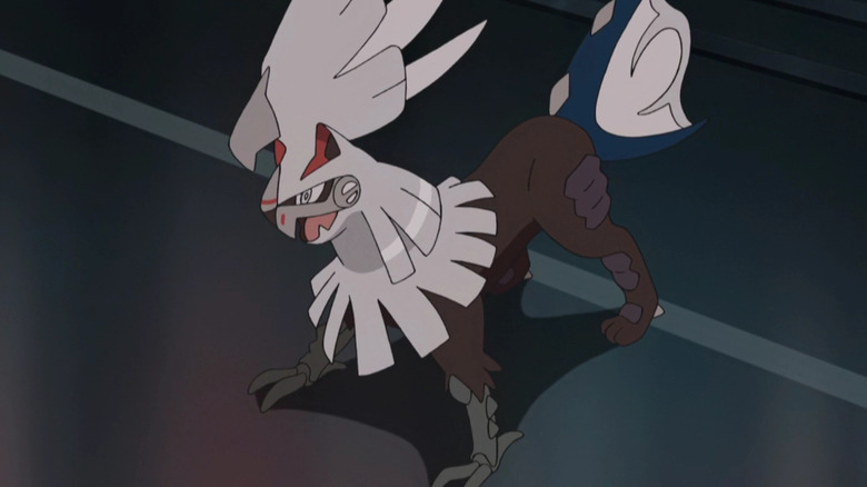 Silvally standing in a battle in the Pokemon anime