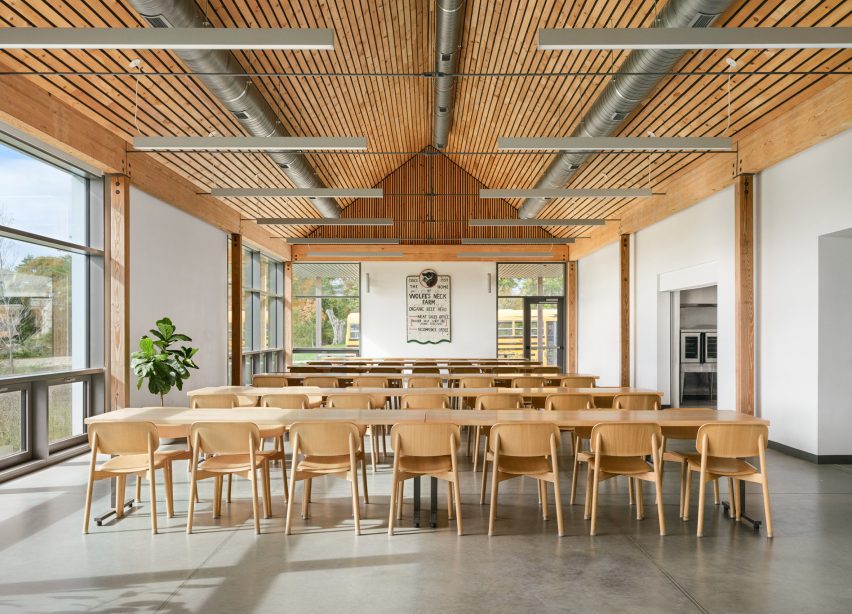 Interior of a mass-timber center in Maine by Opal