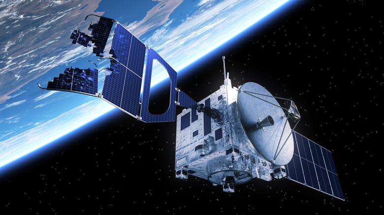 Broken satellite space junk orbiting Earth