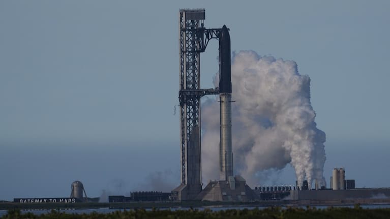 SpaceX's mega rocket Starship is prepared for a test flight that was later delayed, in Starbase, Texas,.