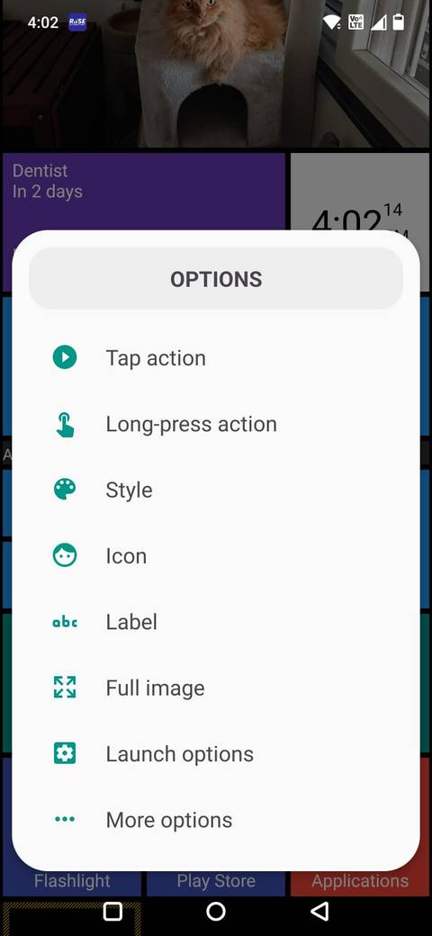 Screenshot showing the Square Home launcher options