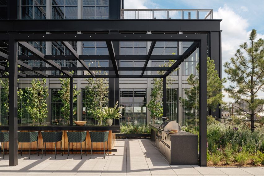 Rooftop terrace at Steel House office block in Denver by Morris Adjmi Architects